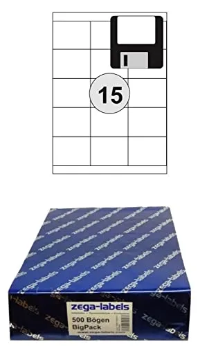 7.500 Etiketten 70 x 50,8 mm selbstklebend auf DIN A4 Bögen (3x5 Etiketten) - 500 Blatt Bigpack - Universell für Laser/Inkjet/Kopierer/Farblaser einsetzbar - 70x50mm 15-teilig