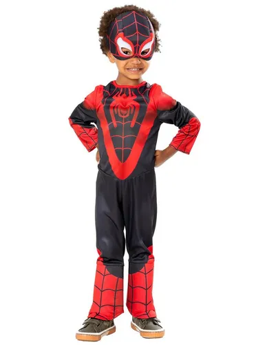Rubies Marvel Spiderman Kostüm für Kinder – Spinn Miles Morales – Größe 2-4 Jahre - Kostüme für Kinder, verwandelt Ihr Kind in Spinn Miles Morales mit bequemem Overall und passender Maske – ideal für Halloween und Rollenspiele.