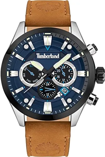 Timberland Tidemark Herren Armbanduhr 46mm - Edelstahl- und Lederarmband, wasserdicht bis 5 Bar, ideal für den täglichen Gebrauch. Stilvolle Armbanduhr mit Datumsfunktion und Leuchtzeigern.