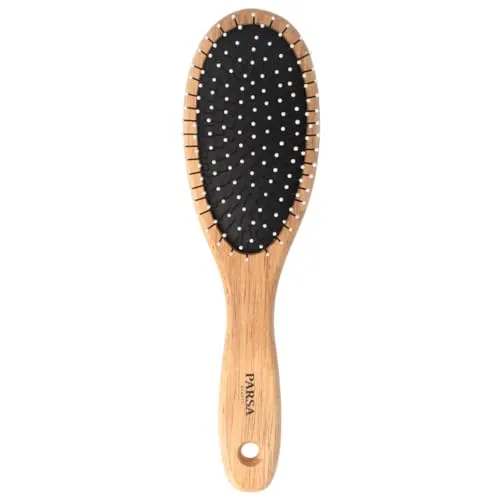 PARSA Beauty Naturkautschuk Haarbürste mit Metallpins abgerundeten Kunststoffnoppen aus schnell nachwachsendem Holz Massage Kopfhaut für alle Haartypen und Haarlängen formstabil feuchtigkeitsresistent