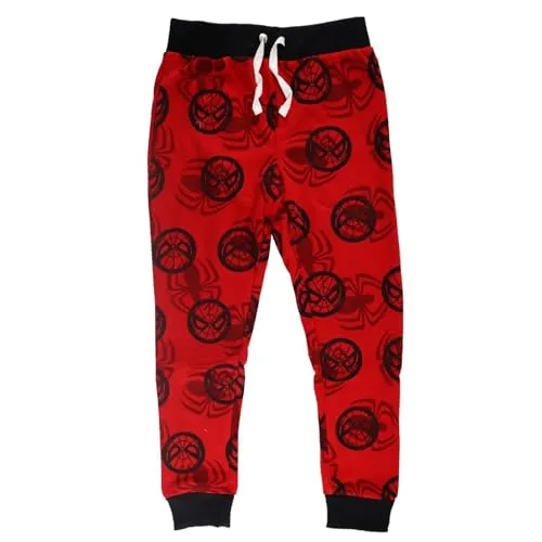 Spiderman Kinder Jogginghose – Jungen Sporthose mit Kordelzug – Größen 104–122 – Schwarz oder Rot – 60% Baumwolle, Farbe: Rot, Bekleidungsgröße: 110