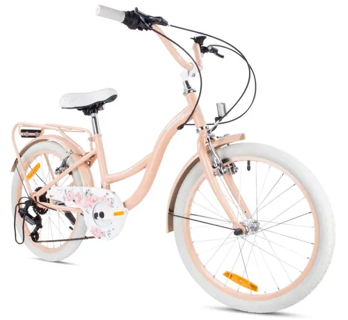 Zoll Kinderfahrrad 6-Gang Shimano Flower Bike 20 - Kinderfahrrad für Mädchen, ideal für 5-11 Jahre, 20 Zoll Reifen, mit 6-Gang-Schaltung für mühelose Fahrten.
