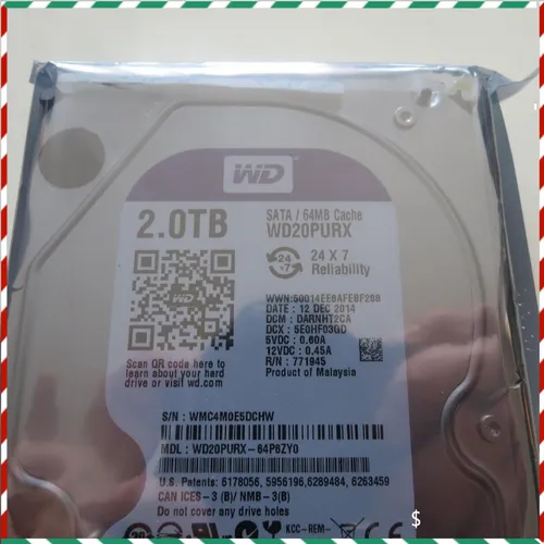 Western Digital Purple WD20PURX 2TB Festplatte - Internes HDD-Laufwerk mit 5400 U/min und 64MB Cache, ideal für Überwachungsanwendungen und optimiert für 24/7-Betrieb.