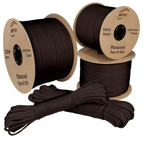 MITSY Paracord 550 Typ III Nylon Schnur 4 mm 50 Meter Dunkelbraun