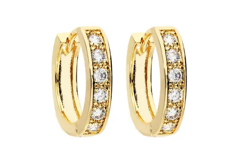 LÖB Paar Creolen 18K Gold vergoldet Ohrringe Zirkonia Glitzer Steine Creolen Klein Rund (Geschenke für Frauen Beste Freundin Mutter Mama Damen zum Geburtstag Weihnachten Weihnachtsgeschenke, Inkl. Schmuckbox), Klappcreolen Kreolen Huggie Ohrstecker Strass Brautschmuck Braut