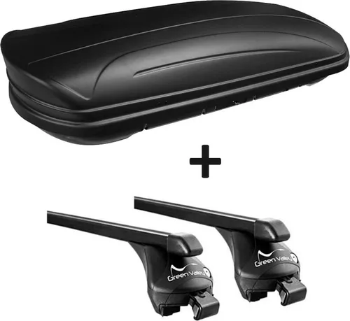 Dachbox schwarz matt VDP MAA320M er Auto Dachkoffer 320 Liter abschließbar + Relingträger Dachgepäckträger aufliegende Reling im Set kompatibel mit Peugeot 508 ab 2011 bis