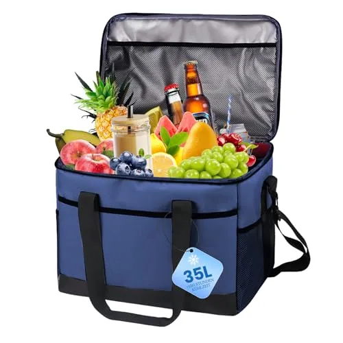 L.StarryIsland 35L Gross Outdoor Kühltasche Faltbar, 60 Can Kühltasche Thermotasche Isoliertasche für Getränke & Getränke für Ausflüge, Picknicks, Camping, Wandern, Strände, Reisen Einkaufen (Blau)