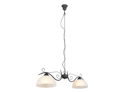 Landhaus Pendelleuchte 2-flammig mit Glasschirmen - Hängeleuchte in Rostoptik mit 2 dimmbaren E27 LED, ideal für stimmungsvolle Beleuchtung. Maße: Breite 82cm, Höhe 150cm, perfekt für Wohnräume.