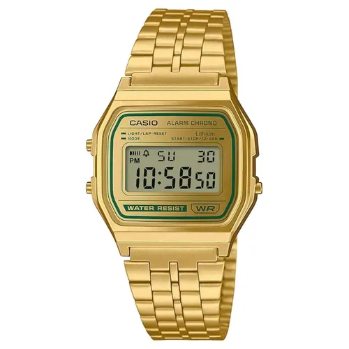 Casio Watch A158WEGV-9AEF - Armbanduhren für Herren mit retro-inspiriertem Design und modernen Funktionen. Diese digitale Uhr bietet Stoppuhr, Alarm und Licht, ist wasserdicht bis 5 bars und wird in einer eleganten Geschenkbox geliefert.