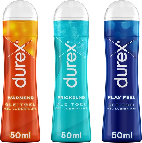 durex Gleitgel Play - Feel & Wärmend & Prickelnd (3 x 50ml) - Gleitmittel für Paare, 150 ml im Ausprobierpaket, bietet sanften Wärmeeffekt und prickelnde Empfindungen für intensivere Momente.