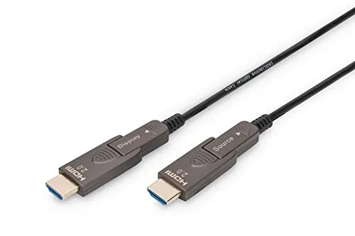DIGITUS HDMI AOC Hybrid Glasfaserkabel 15m - 4K/60Hz - HiFi-Kabel mit abnehmbaren Steckern für flexible Nutzung, ideal für Heimkino und Konferenzräume, unterstützt UHD 4K bei 18 Gbps.
