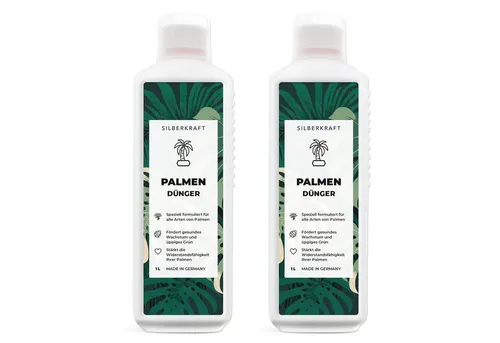 Silberkraft Pflanzendünger Palmendünger flüssig – Spezialdünger für Palmen, Yucca & Zimmerpalmen, 2-St., 2 x 1 L, Spezialdünger für Palmen, Für sattes Grün & starke Wurzeln – Chloridarm & pflanzenschonend