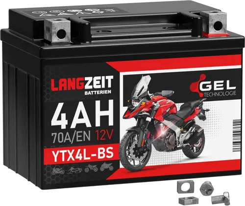 LANGZEIT YTX4L-BS GEL Roller Batterie 12V 4Ah 70AEN GEL Batterie 12V Motorradbatterie 50314 CTX4L-BS