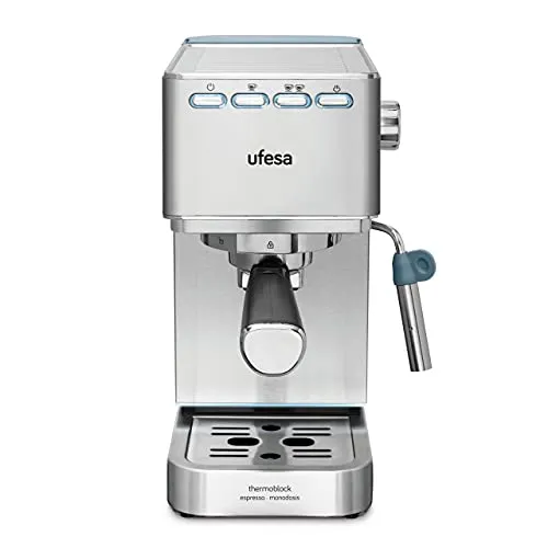 Ufesa CE8020 Capri Expresso- und Cappuccino-Kaffeemaschine, 20 Bars, 1350W, Thermoblock-System, Einstellbarer Dampfgarer, 2 Modi: Gemahlener Kaffee oder Pad, 1.4L Tank, 1 oder 2 Kaffee