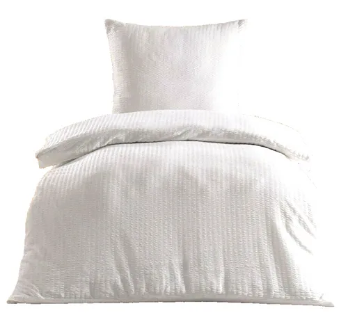 4tlg Mikrofaser Bettwäsche Seersucker 155x220 80x80 Uni Weiß