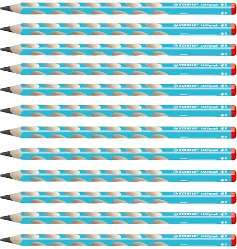 STABILO - Ergonomischer Dreikant-Bleistift für Rechtshänder - EASYgraph in blau - 12er Pack - Härtegrad HB