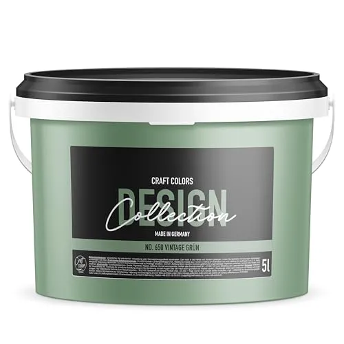 Craft Colors®️ Vintage Grün Wandfarbe edelmatt 5L - Hochwertige Innenfarbe für kreative Raumgestaltungen, ideal für Beton, Holz und Mauerwerk. Mattes Finish in stilvollem Vintage Grün.
