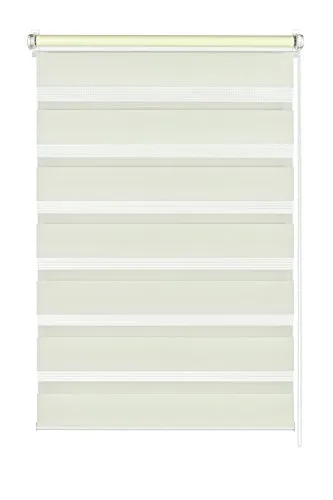 Gardinia Doppelrollo 45 x 150 cm, Creme - Seitenzug- & Springrollos mit individuell regulierbarem Licht durch transparente und blickdichte Streifen, einfache Montage durch Klemmen oder Kleben.