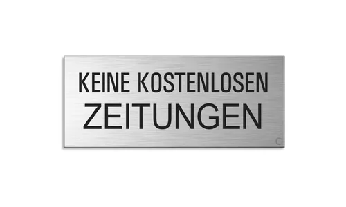 Briefkasten-Schild Keine kostenlosen Zeitungen 60 x 25 mm Alu Edelstahloptik
