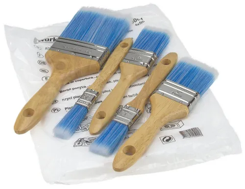 peveha24 Pinsel 5 Synthetik Malerpinsel mit Abdeckfolie im Set, 5 Flachpinsel, 1 Abdeckfolie