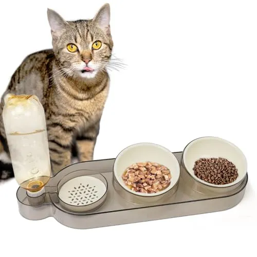 CATOBEL Katzen Futternapf Dinner Station mit Wasserspender - Praktische 3-in-1 Futterstation für Katzen und kleine Hunde mit zwei Näpfen und integriertem Wasserspender. Hygienisch, spülmaschinenfest und aus robusten Materialien für eine lange Lebensdauer.