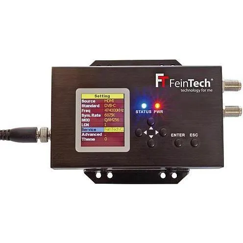 FeinTech VHQ00101 HDMI-Modulator - Full-HD 1080p Encoder - TV-Receiver zur Verteilung von HDMI-Signalen in Kabelnetzen, unterstützt Full-HD 1080p und bietet professionelle Einstellmöglichkeiten über ein benutzerfreundliches LCD-Display.