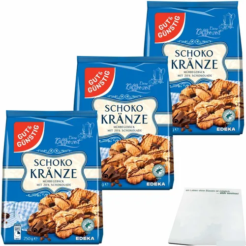 Gut&Günstig Schokokränze Mürbegebäck mit 20 % Schokolade 3x250g Packung usy