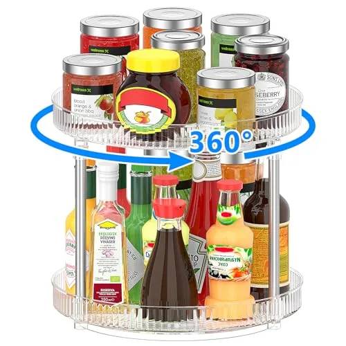 Drucilla Drehteller Organizer 2 Etagen, 24cm Drehteller Küche Organizer, 360° Drehplatte Kühlschrank, Drehtablett, Spice Organizer, Drehbares Gewürzregal für Gewürzen, Flaschen