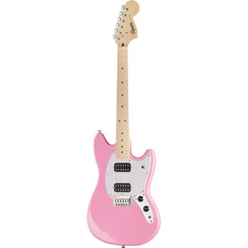 Squier Sonic Mustang Flash Pink - Gitarren der Squier Sonic-Serie mit Pappel-Korpus und 2x Ceramic Humbucker für kraftvollen Sound, in auffälligem Flash Pink.