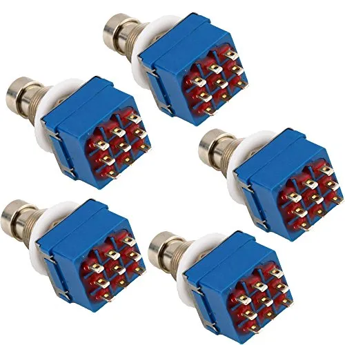 E Support™ 5 X 3PDT 9 Pins Box Stomp Gitarren-Effekt-Pedal Fußschalter True Bypass Metall Blau