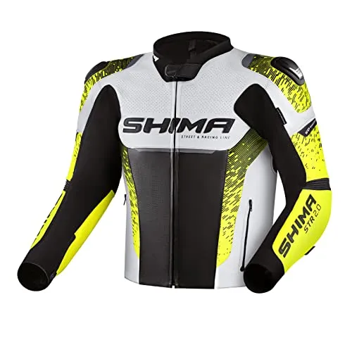 SHIMA Herren STR 2.0 Motorradjacke, Fluo, 50 - Schutzjacke für Motorradfahrer mit DuoLayer Protection-Technologie, die optimale Abriebfestigkeit bietet und durch perforiertes Leder für beste Belüftung sorgt.