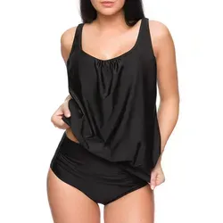 Octopus Oversize Tankini Set mit High Waist Slip - 2tlg. Tankini Set in Schwarz, ideal für Größen 40-50. Mit Softcups und verstellbaren Trägern für optimalen Halt. Salzwasser- und chlorresistent, perfekt für Strand und Pool.