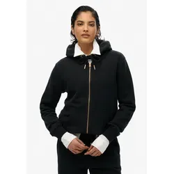 Superdry Damen Hoodie W2012358A mit Reißverschluss und Logo, schwarz (XL) - Lässiger Sweatshirt für Damen aus nachhaltiger Baumwolle, mit durchgehendem Reißverschluss und leicht gebürstetem Futter für höchsten Tragekomfort.