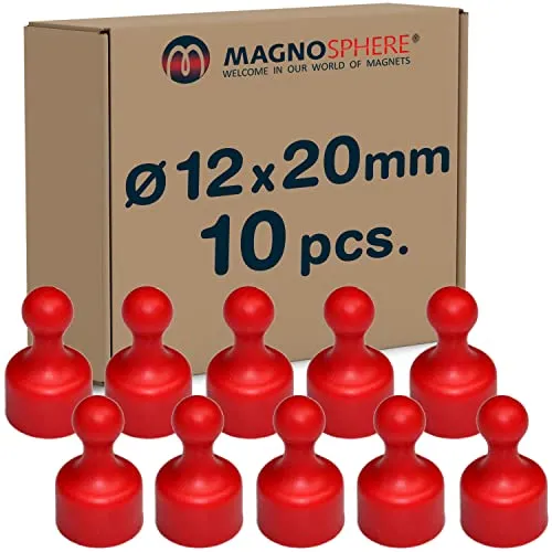 Kegelmagnet Kegel Pinnwand Magnet Neodym Ø 12 x 20mm - ROT - hält 1,6 kg - Starke kleine Magnete für Pinnwand Kühlschrank Whiteboard 10 x