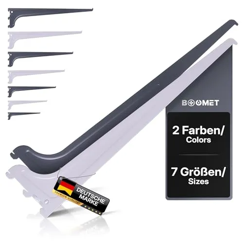 BOOMET Regalträger für Wandschienen – 25cm, Weiß, 10 Stück - BOOMET Regalträger aus beschichtetem Stahl für sichere Wandmontage. Ideal für Keller, Büro oder Küche. Einfache Montage und hohe Tragkraft für Ihr Regalsystem.