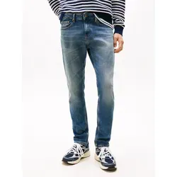 Tommy Jeans Herren Jeans Hose Scanton Slim Fit, Blau (Denim Dark) 32W/30L - Jeans in Slim Fit mit hohem Tragekomfort, ideal für Büro und Alltag. Aus hochwertigem, nachhaltigem Material gefertigt und mit gestickter Tommy Jeans Flag für einen coolen Look.