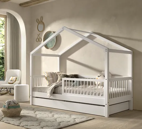 VIPACK Hausbett 90 x 200 cm mit Lattenrost und Rausfallschutz