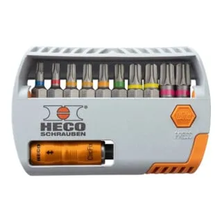 HECO-Bit-Selector, HECO-Drive, 11-tlg. mit Farbkodierung - Werkzeug-Set für HECO-Schrauben, ermöglicht einhändiges Arbeiten mit optimaler Kraftübertragung und hoher Lebensdauer durch passgenaue Markenbits.