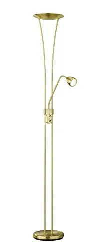 lightling LED Deckenfluter Armando, messing Metall, Lesearm individuell verstellbar, Fluter mit 2000 Lumen, 20W (Lesearm 500 Lumen, 5W), warmweiß, Höhe: 180 cm, Auslage: 40 cm