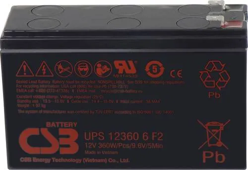 CSB Battery UPS 123606 - 12V 7Ah Bleiakku - Hochleistungs-Blei-Vlies-Akku mit innovativer Plattentechnologie. Optimal für USV-Anlagen und Sicherheitssysteme. Kompakt und zuverlässig, Maße: 151 x 99 x 51mm.