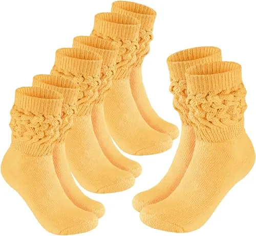 BRUBAKER 4 Paar Slouch Socken - Damen Schoppersocken für Fitness, Yoga, Workout, Gymnastik und Wellness - Knit Sportsocken für Frauen - Hellgelb Größe 35-38