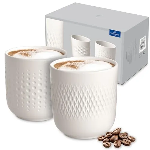 Villeroy & Boch Becher Set 2tlg. Manufacture Collier blanc - Thermobehälter aus hochwertigem Porzellan, elegant und ideal für stilvolle Kaffeepausen.