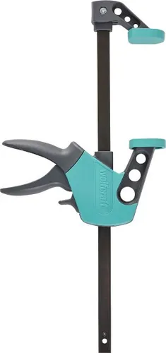 Wolfcraft Einhandzwinge Easy 300 mm - Klemmzwingen mit 90 kg Haltekraft und 75 mm Ausladung, ideal für präzises Arbeiten und einfache Handhabung.
