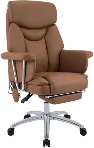CLP Bürostuhl Dahra Echtleder mit Massagefunktion und Fußablage - Braun - Der Bürostuhl Dahra vereint elegantes Design mit hochwertigem Echtleder und einer Massagefunktion. Ideal für lange Arbeitszeiten, bietet er stufenlose Höhenverstellung und eine verstellbare Fußablage für maximalen Komfort.