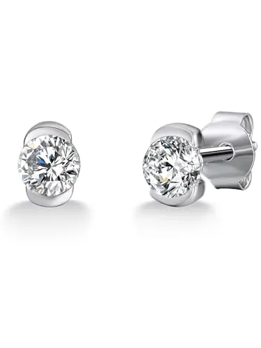 Trilani Damen Ohrstecker aus 925/- Sterling Silber mit Zirkonia - Ohrringe für Damen, zeitloses Design mit funkelndem Zirkonia im Brilliantschliff, perfekt als Brautschmuck und für besondere Anlässe, geliefert in edlem Lederetui.