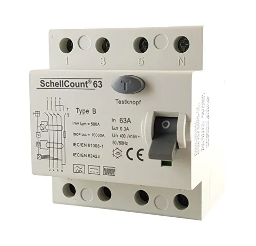 Schellcount Fehlerstromschutzschalter 63A - 300mA - Allstromsensitiv Typ B - Sonstige Elektroinstallationsartikel, schützt zuverlässig vor elektrischen Fehlerströmen und sorgt für mehr Sicherheit in Ihrem Zuhause.