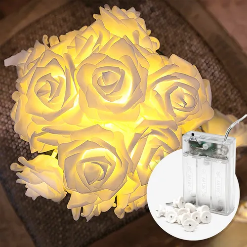 CozyHome LED Lichterkette Rosen Batterie -  5 Meter & 20 Blumen LED I Warmweiß