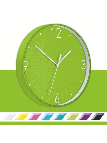 Leitz WOW Wanduhr Grün - 29 cm große Wanduhr im auffälligen WOW-Farbdesign, leises Quarzlaufwerk für ruhige Räume, ideal für Büro und Zuhause.