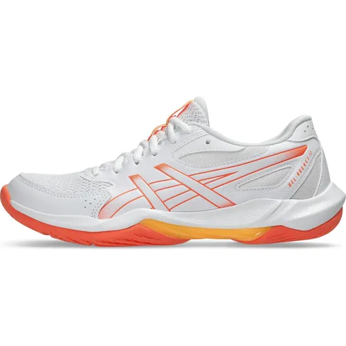ASICS GEL-ROCKET 12 Hallenschuh, Gr. 41,5, weiß/vivid coral - Volleyballschuhe mit ASICS GEL-Technologie für optimale Dämpfung und Komfort. Ideal für Badminton und Squash, strapazierfähiges Synthetik-Obermaterial sorgt für Langlebigkeit.