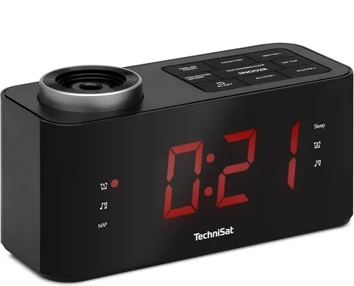 TechniSat DIGICLOCK 3 – UKW Projektionswecker für Schlafzimmer - Radios mit 180° Projektor für die Uhrzeit-Projektion an Wand oder Decke, zwei Weckzeiten und Batterie Backup für zuverlässigen Betrieb bei Stromausfall.
